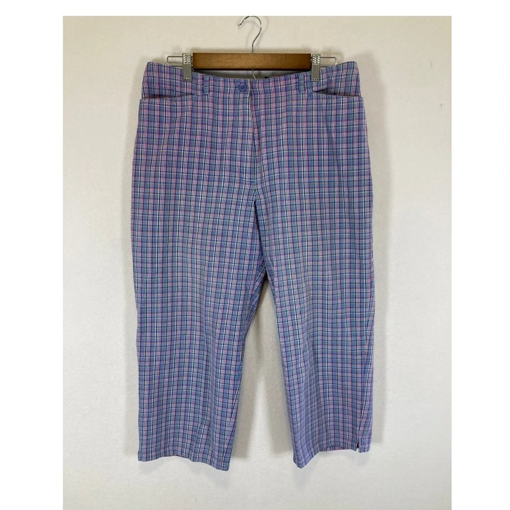 Preppy Crazy Horse Womens 12 Blue Pink‎ Plaid Cotton High Rise Crop Capri Pants